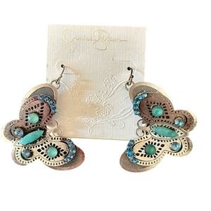 Jessica Simpson Lady Marrakech Butterfly Earrings Blue Rhinestone Silver Tone